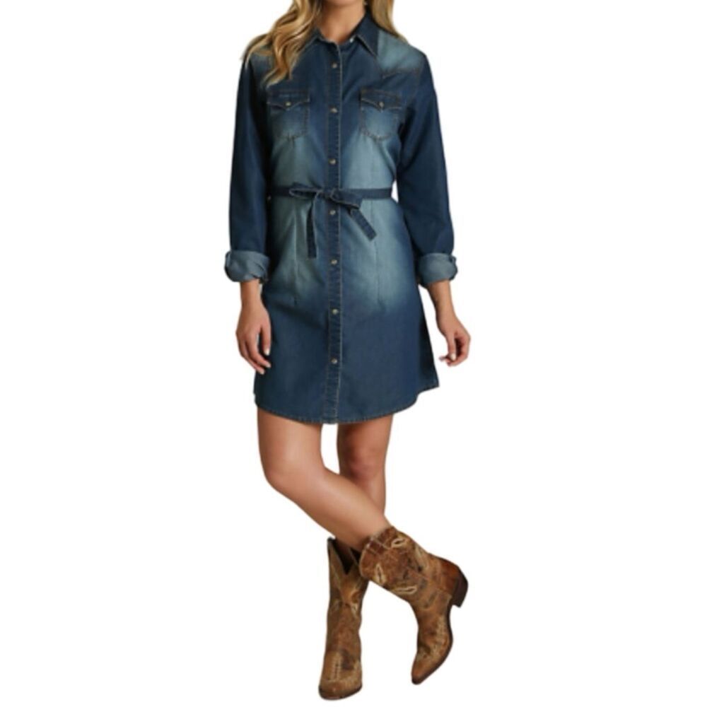 WRANGLER Classic Cotton Blend Snap Front Denim Dress Size Small NWOT